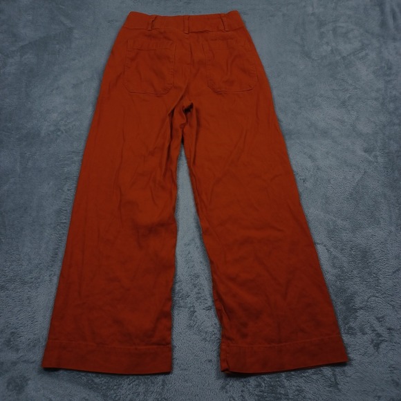 Maeve Pants Womens 0 Orange Colette Wide Leg Linen Blend Anthropologie - Picture 5 of 9